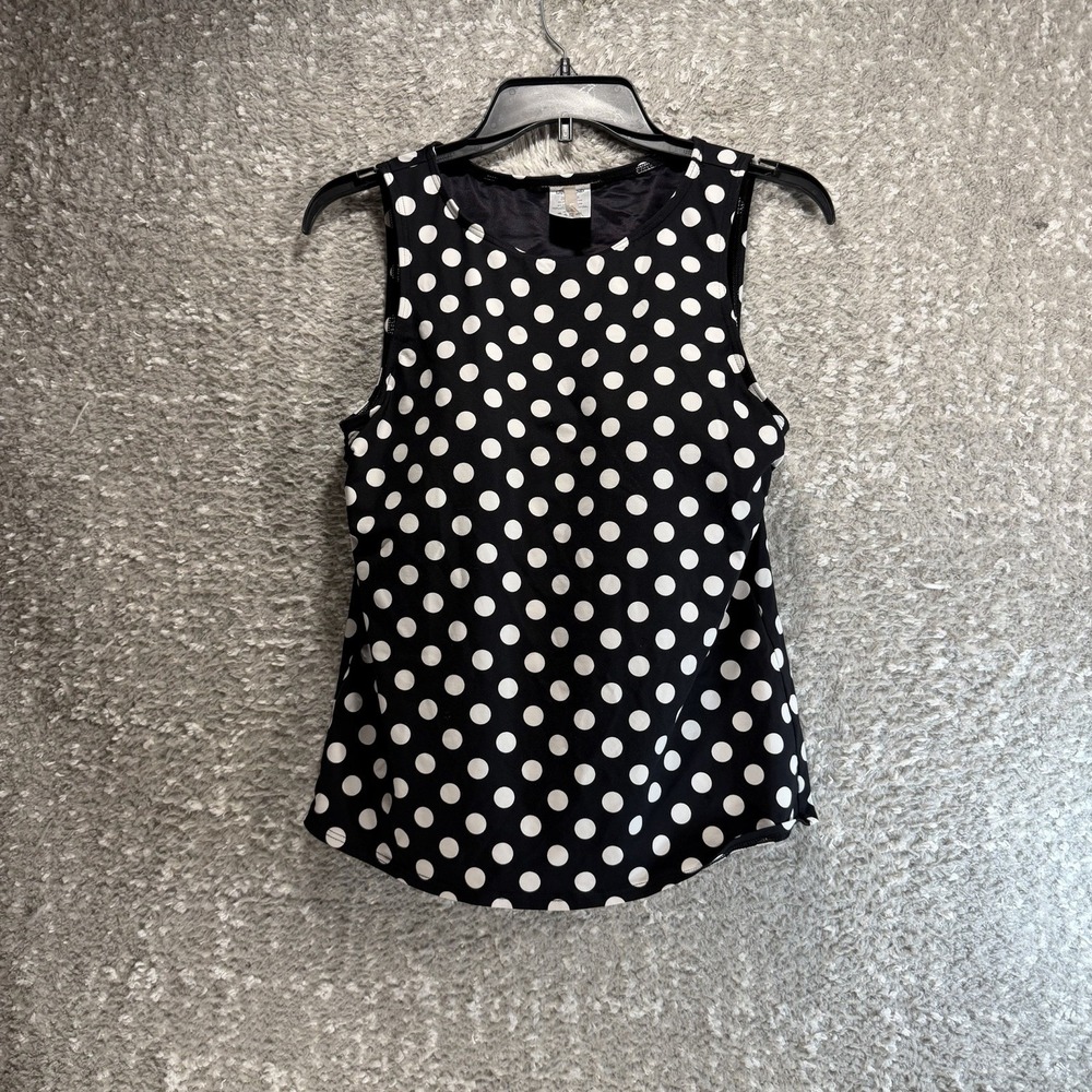 Lands' End Women's High Neck Tankini Top Polka Dot Beach UPF Built In Bra 8